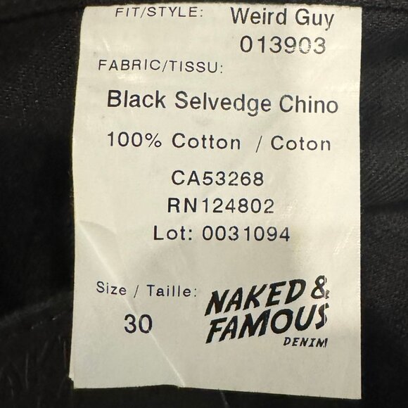 Naked & Famous Black Weird Guy Selvedge Chino Mens 30 - Picture 4 of 8